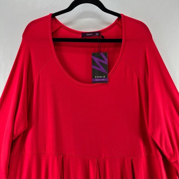 DOUBLJU Pleated Babydoll Dress 5XL Long Sleeve Scoop Neck Pullover Stretch Red - Picture 6 of 10
